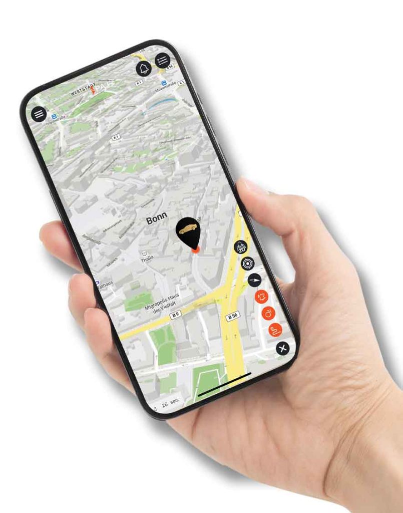 person holding gps tracker mobile application