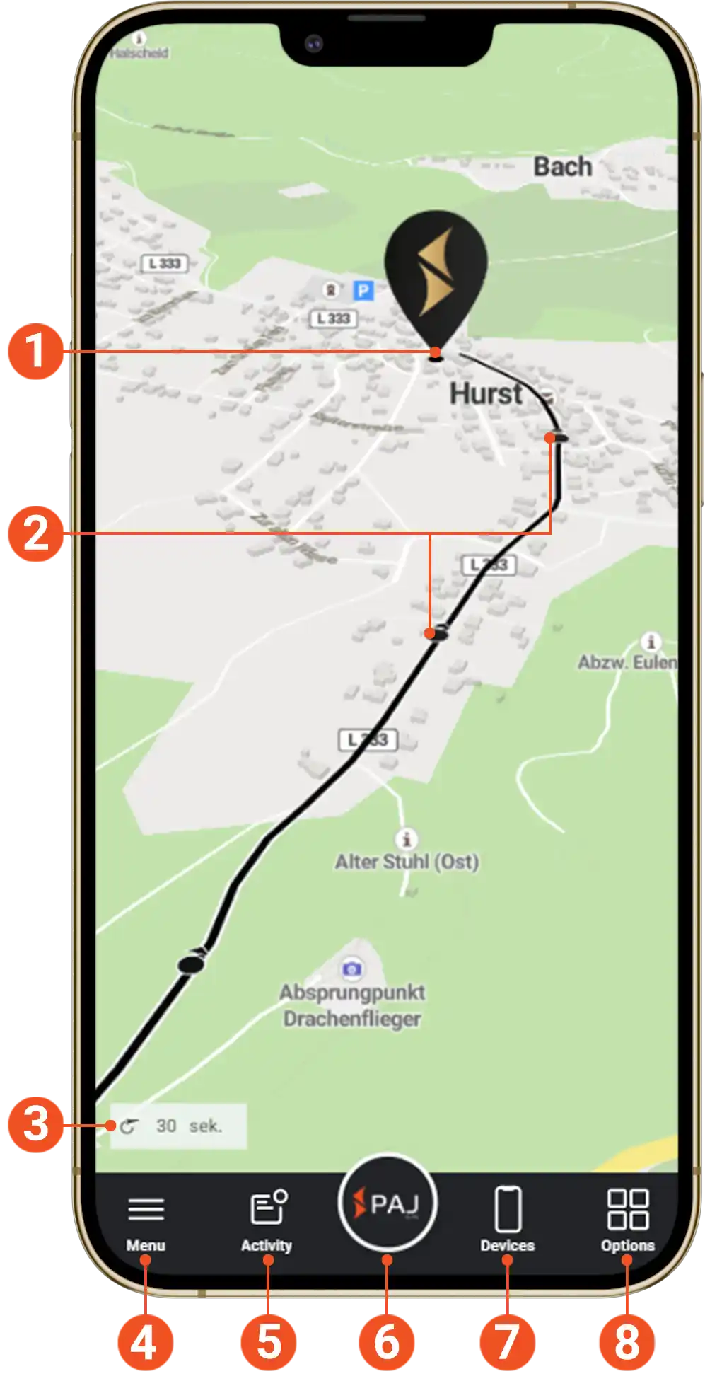 Tracker showing map