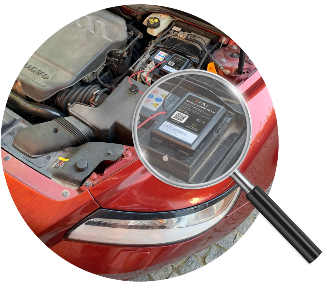 PAJ GPS tracker fitted on car bonnet