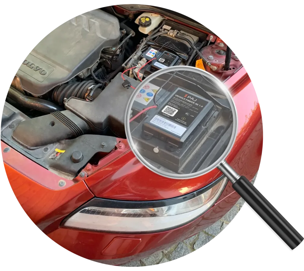 PAJ GPS tracker fitted on car bonnet