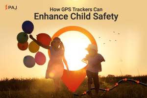 Child safety image with two kids playing with balloon protected by PAJ GPS tracker