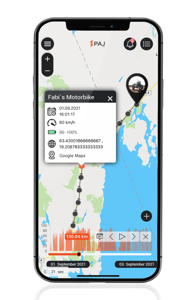 Mockup GPS Tracker motos - routes