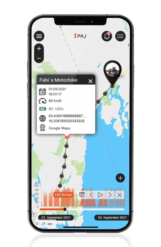 Mockup GPS Tracker motos - routes