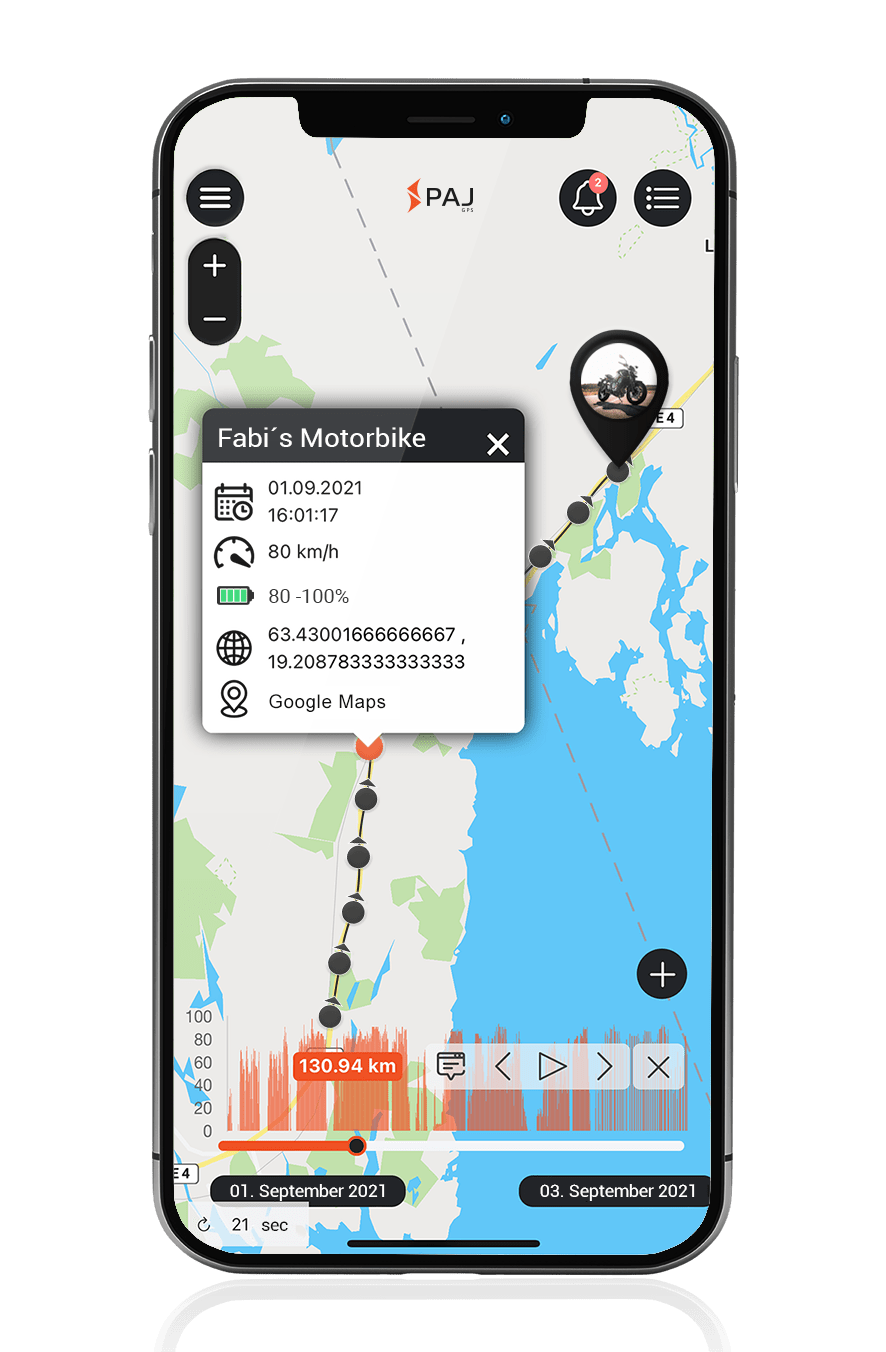 Mockup GPS Tracker motos - routes