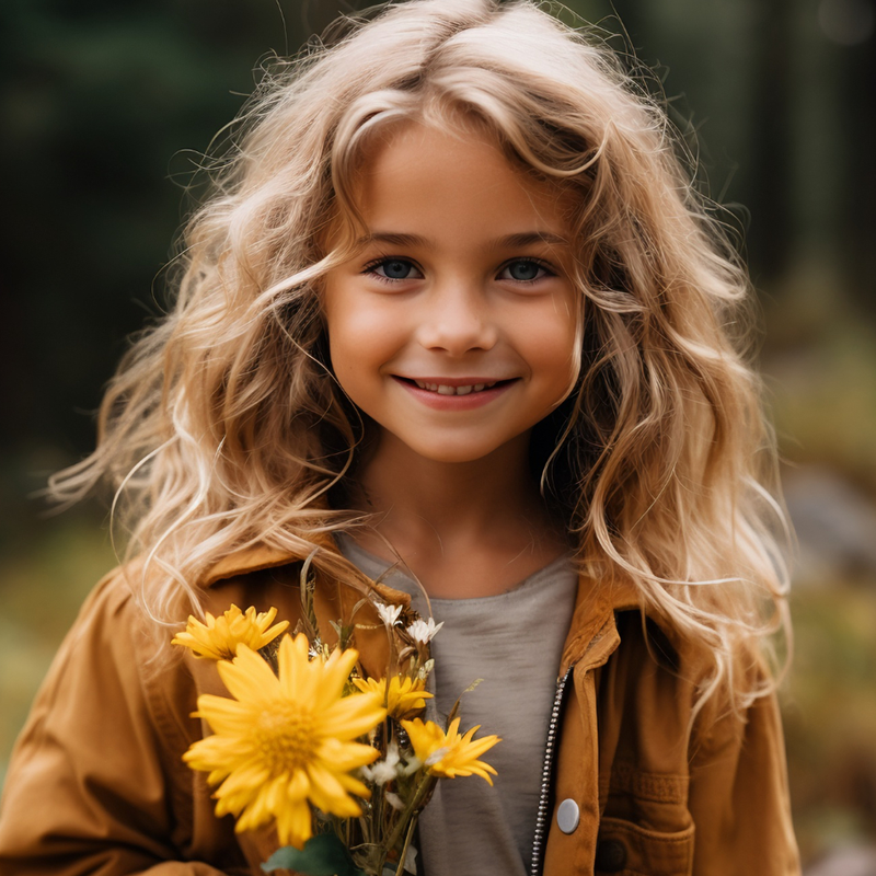 A girl child with yellow flower smiling and having allround finder 4g gps tracker