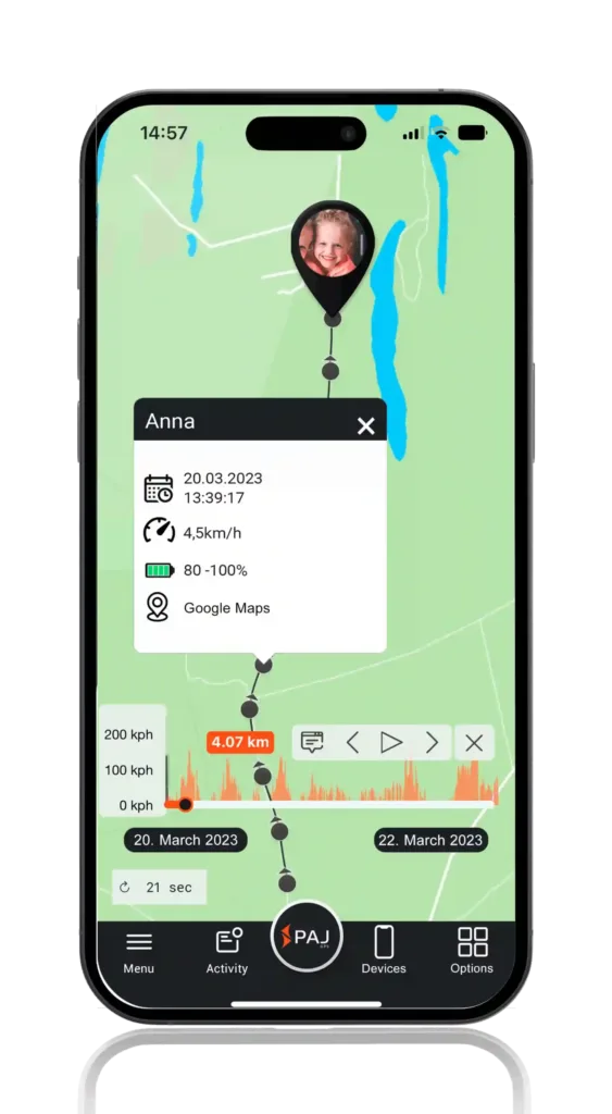 mobile screen showing kids route