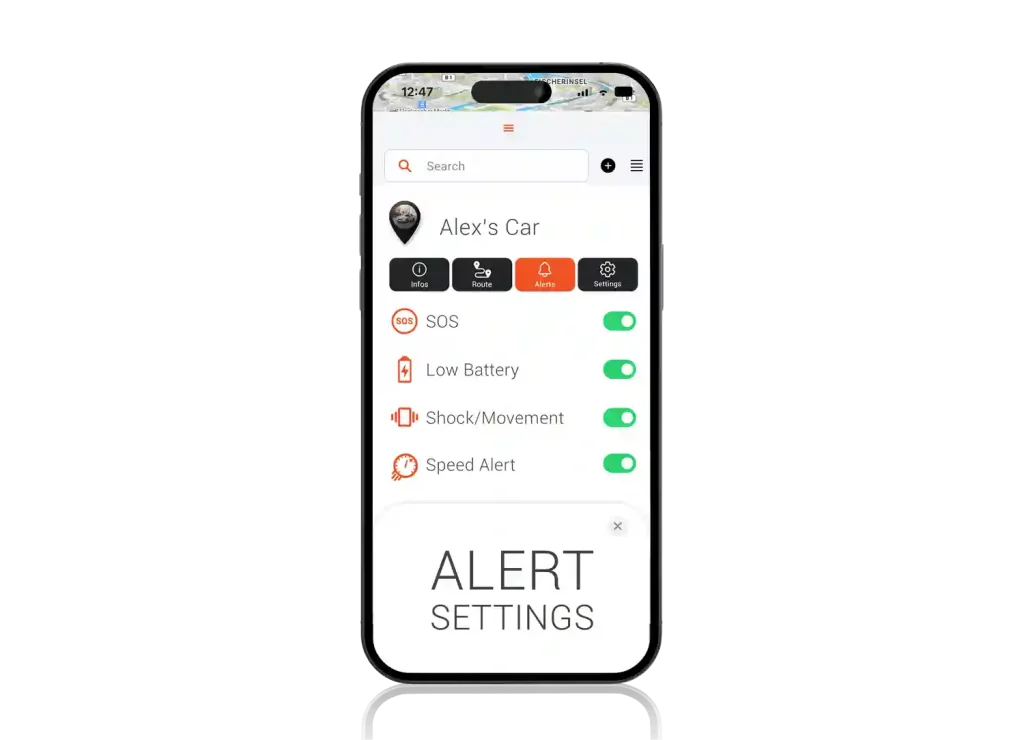 A moblie screen showing alert settings from finder portal application