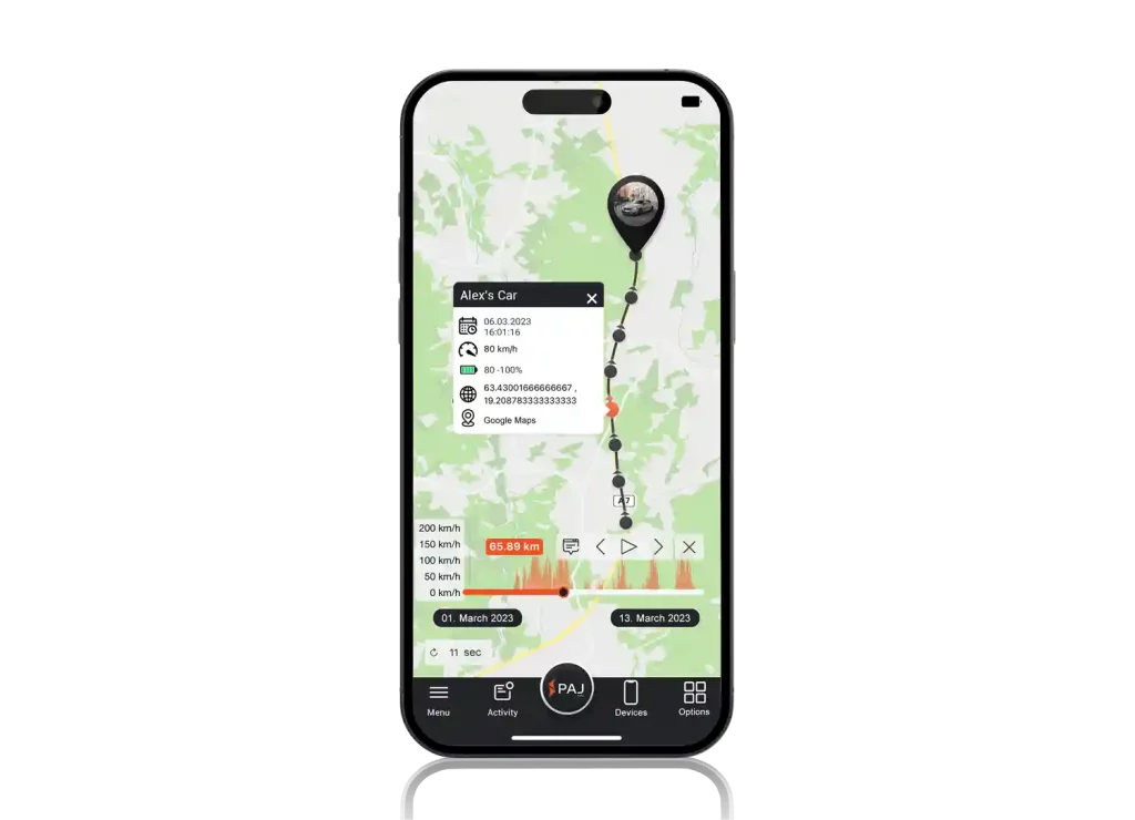moblie screen showing tracking info from finder portal application