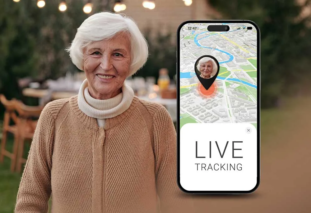 A old women happy with personal GPS tracker