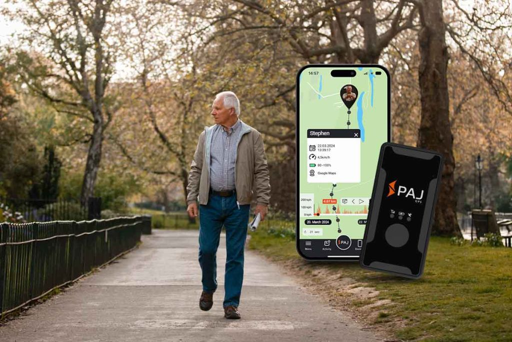 A Man walking on street confused. PAJ GPS for people with dementia following.