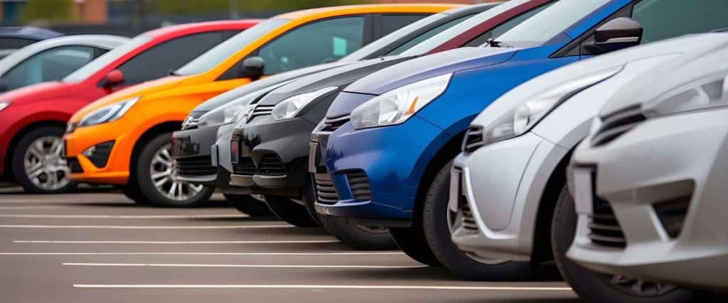 different cars in car dealership