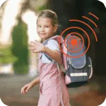 a girl with bags carrying gps tracker waving her hand