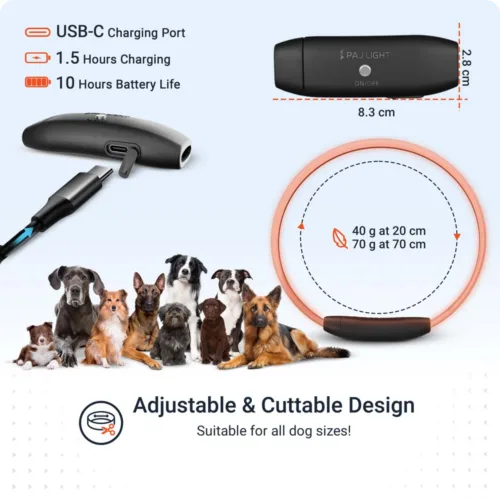 PAJ LIGHT black LED collar for dogs technical details