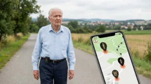 A old man wearing a compact gps tracker from PAJ GPS