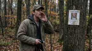 a man searching for his dog in wood