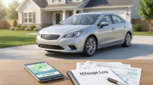 A car mileage log is being checked