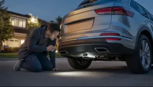 how to tell if someone is tracking your car. a person trying to fit gps tracker in car